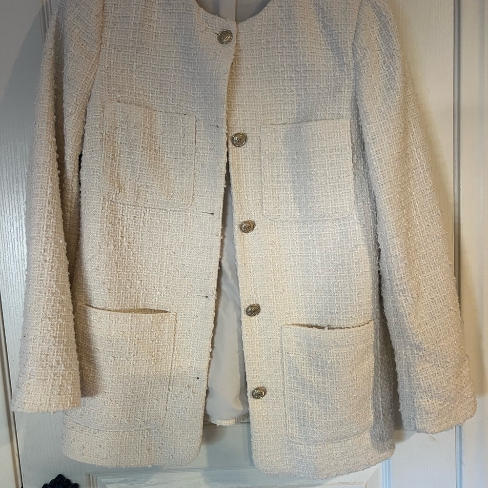 H&M Cream Textured Women's Blazer